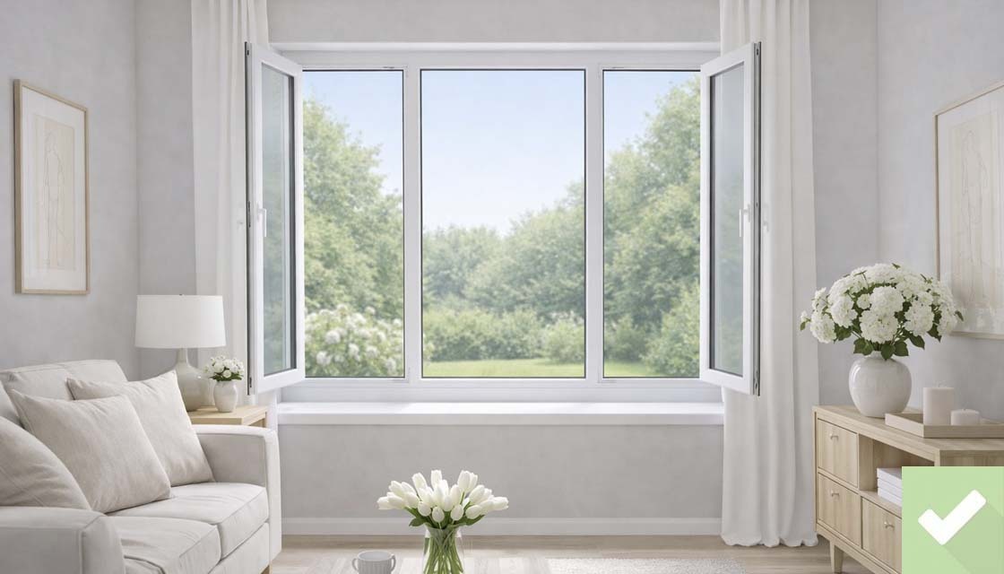 Удобное трехстворчатое окно